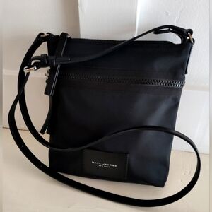Marc Jacobs North South Messenger Crossbody Bag | Black Nylon With Leather Trim